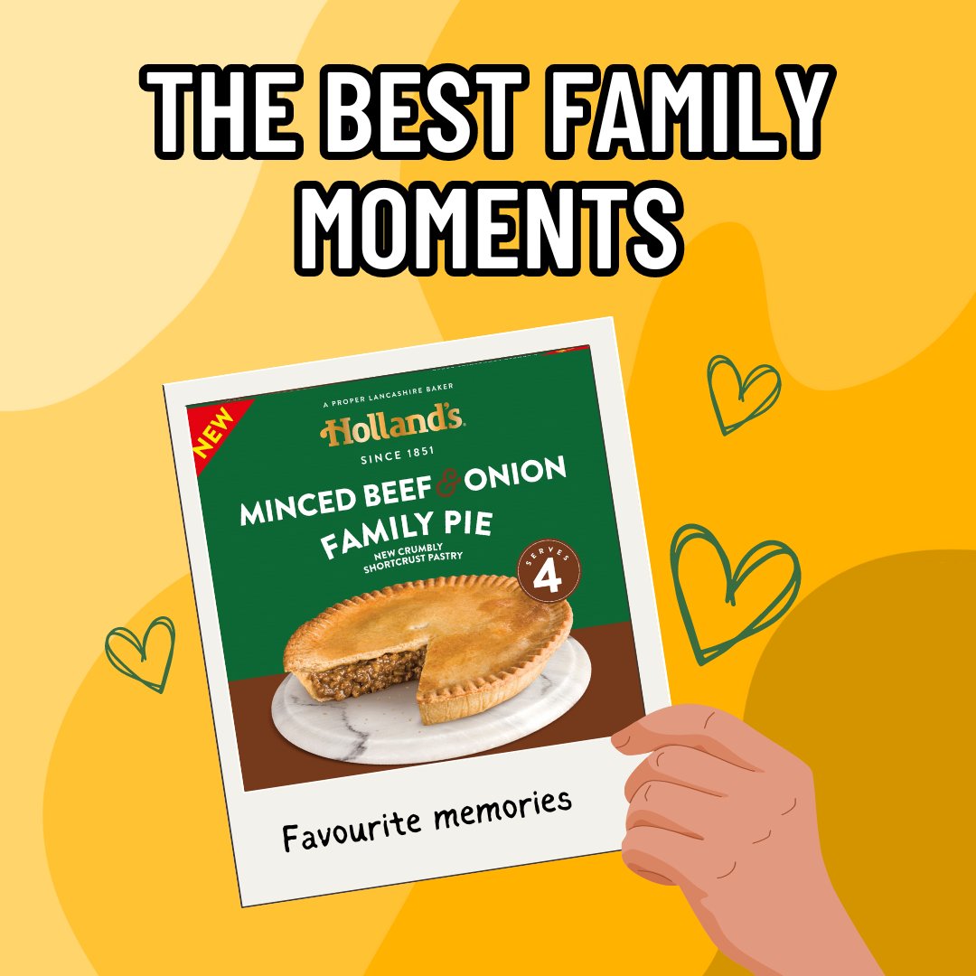 Create the best family moments with a Holland’s Family Pie 🥰
Who would you share yours with?

#HollandsPies #Pies #Family #Memories
Hollands Pies – Pies – Family – Memories