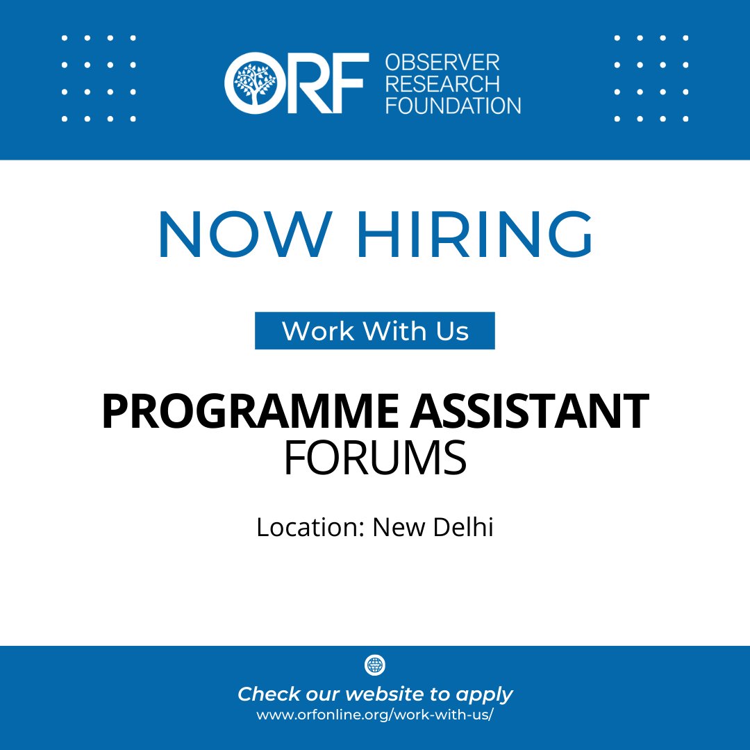 #JobAlert #HiringAlert 

<a href="/orfonline/">ORF</a> is hiring a Programme Assistant under the Forums Team

Send in your application — CV and cover letter — to jobs@orfonline.org

Know details👇
tinyurl.com/yhue8jw7