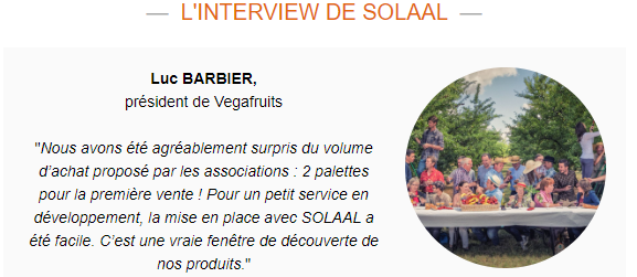[SOLAAL Infos]

Retrouvez l'ITW de Luc BARBIER, président de @Vegafruits 
🍊 🍐 🍎 Merci de votre confiance et de votre #solidarité !

➡ urlz.fr/q0GX