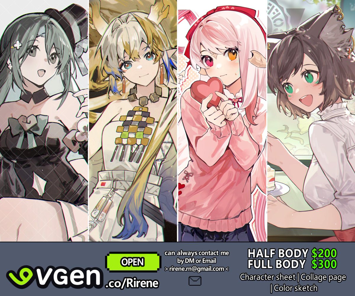 🌸April commissions open!🌸 if you are interested you can check out my Vgen! → vgen.co/RireNe for those who want to use P🅰️ypal, you can send a request in the form! → forms.gle/8WjuckgiRyjsZh… #VGenOpen