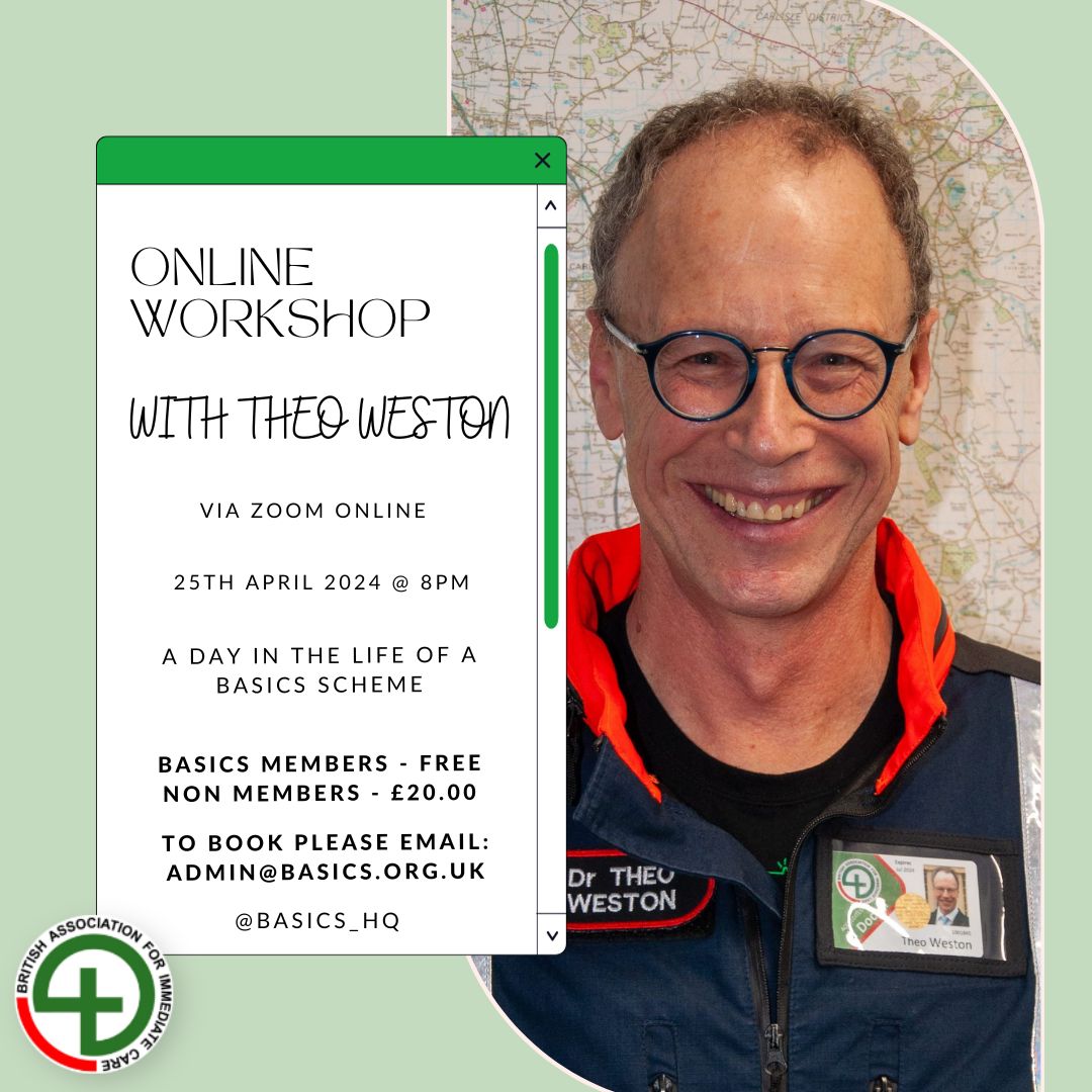 One month to go until this online workshop with @theoweston1 from @BeepDoctors ! We can't wait - come join us! Free to members, £20 for non-members: basics.org.uk/basics-insight… #BASICS_HQ #PHEM #PHEMtraining #prehospital #prehospitalcare #immediatecare #volunteermedic #emergency