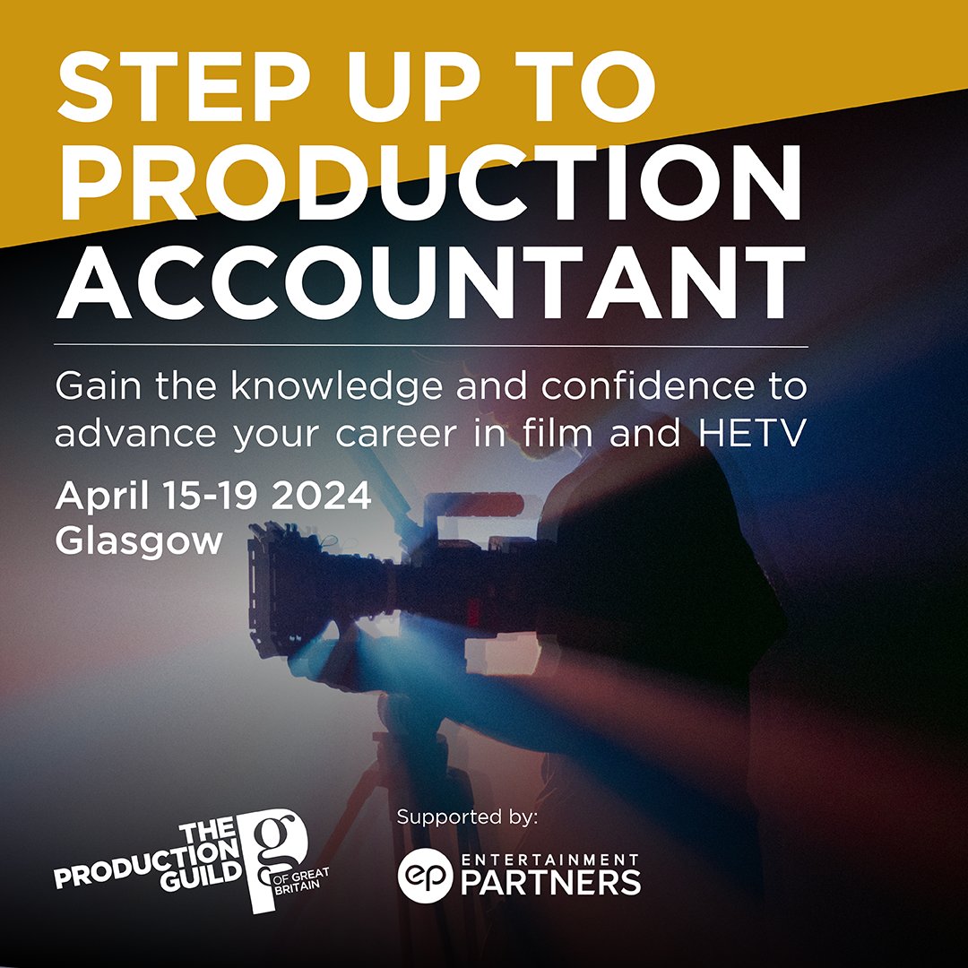 One week left to apply for @ProductionGuild’s FREE in-person Step Up to Production Accountant Programme, supported by @EntPartners. 🗓 Mon 15 - Fri 19 April ⏰ 9:30am - 5pm 📍 Glasgow 🔗productionguild.com/training-cours… #Opportunity #Production #ProductionTraining #Accounting