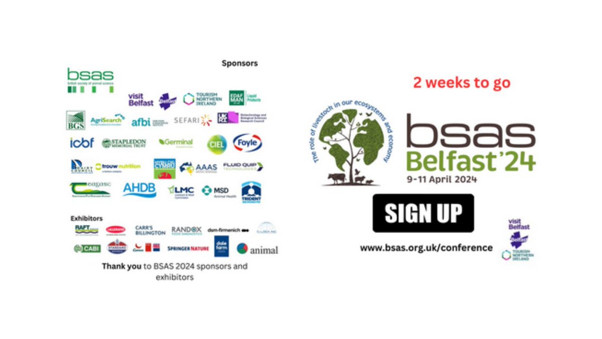 Hot topic 'The role of livestock in our ecosystem and economy' is the theme for #BSAS2024 in Belfast in 2 weeks. Want to contribute to the conversation at a professional, fact based collaborative meeting, where difference of opinion is welcome? Sign up👉bit.ly/3GcbKtY