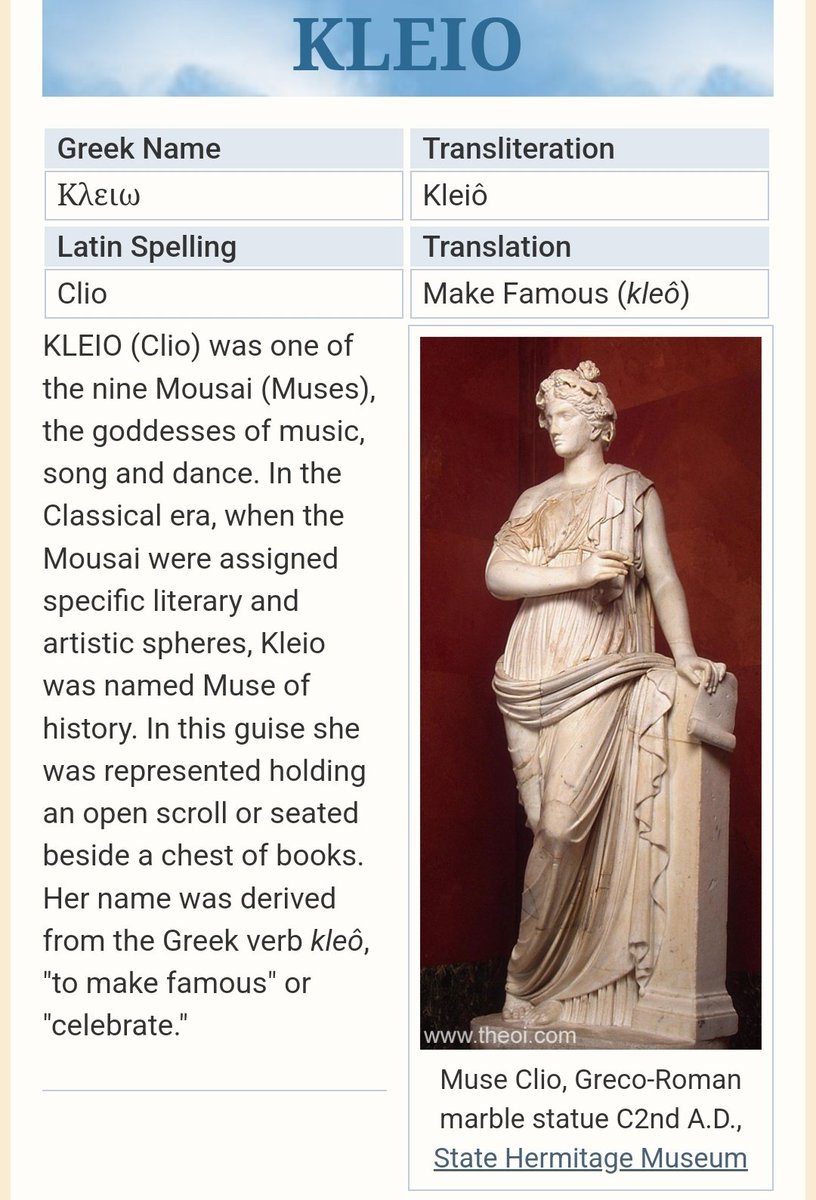 I'm a curious cat and search Cleo meaning🥹

'A modern take on the Ancient Greek verb kleó, Cleo means 'to celebrate' or 'to make famous'.'

'KLEIO (Clio) was one of the nine Mousai (Muses), the goddesses of music, song and dance.' Her name was derived from kleô

So beautiful🥹