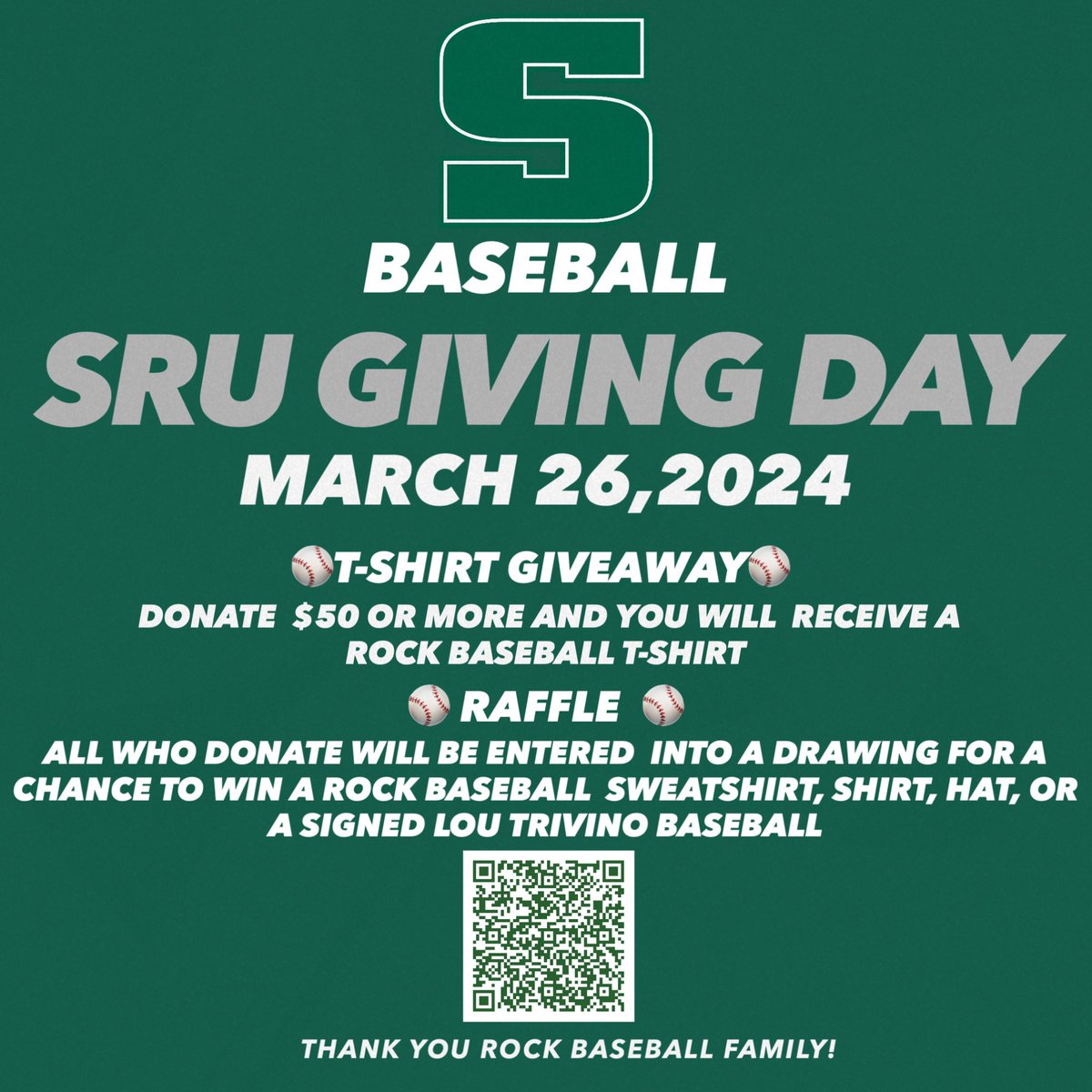 Today is officially @slipperyrockuniversity Giving Day ! By going to the link provided 100% of your donation will go to supporting the current and future athletes of @srubaseball. givecampus.com/campaigns/4141…