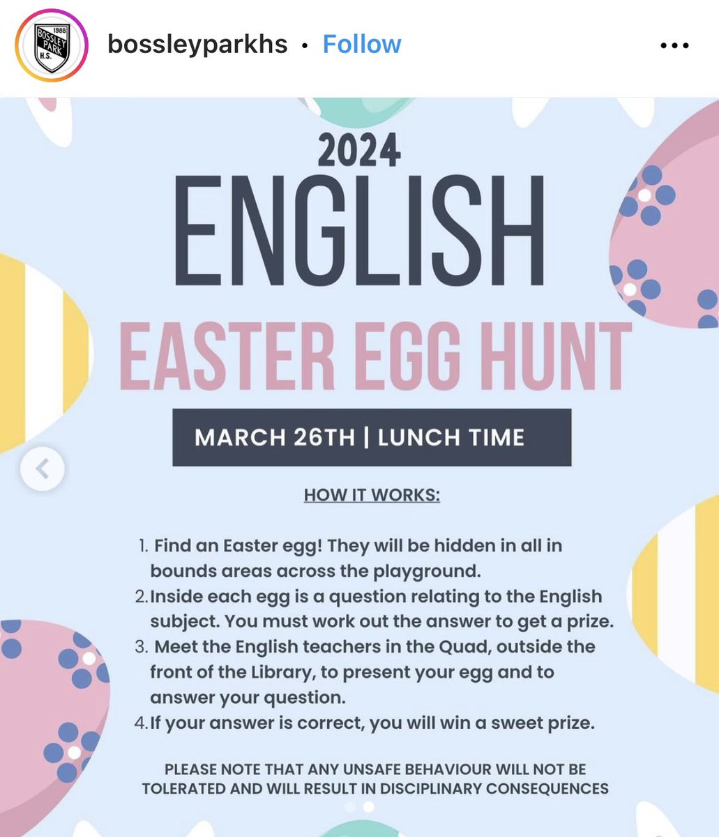 Celebrating Easter while learning literacy skills and English curriculum at BPHS. <a href="/MSiokos/">Marianne Siokos</a> <a href="/k_rigas/">Kay Rigas</a> 
instagram.com/reel/C49sZzUrj…
