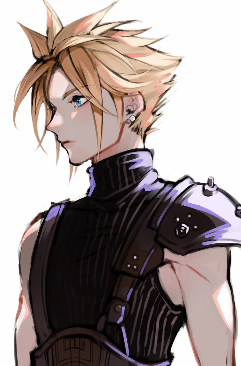 cloud strife solo short hair blue eyes simple background shirt blonde hair white background  illustration images