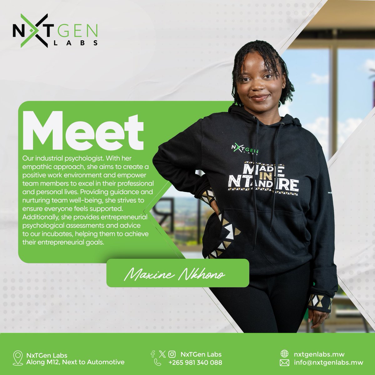nxtgenlabs_mw's tweet photo. Meet Maxine our industrial psychologist! https://t.co/RoSLJNJWCJ