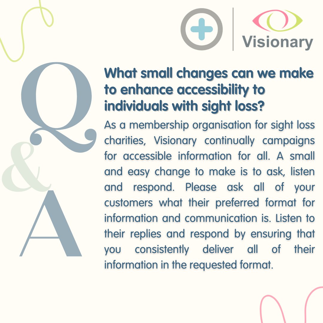 Today we are collaborating with @Visionary_UK to provide a free webinar to members to discuss all things energy! We asked Visionary how we can enhance accessibility to individuals with sight loss. See their answer below. ⬇️ #visionary #sightloss #sightlossawareness #accessibility