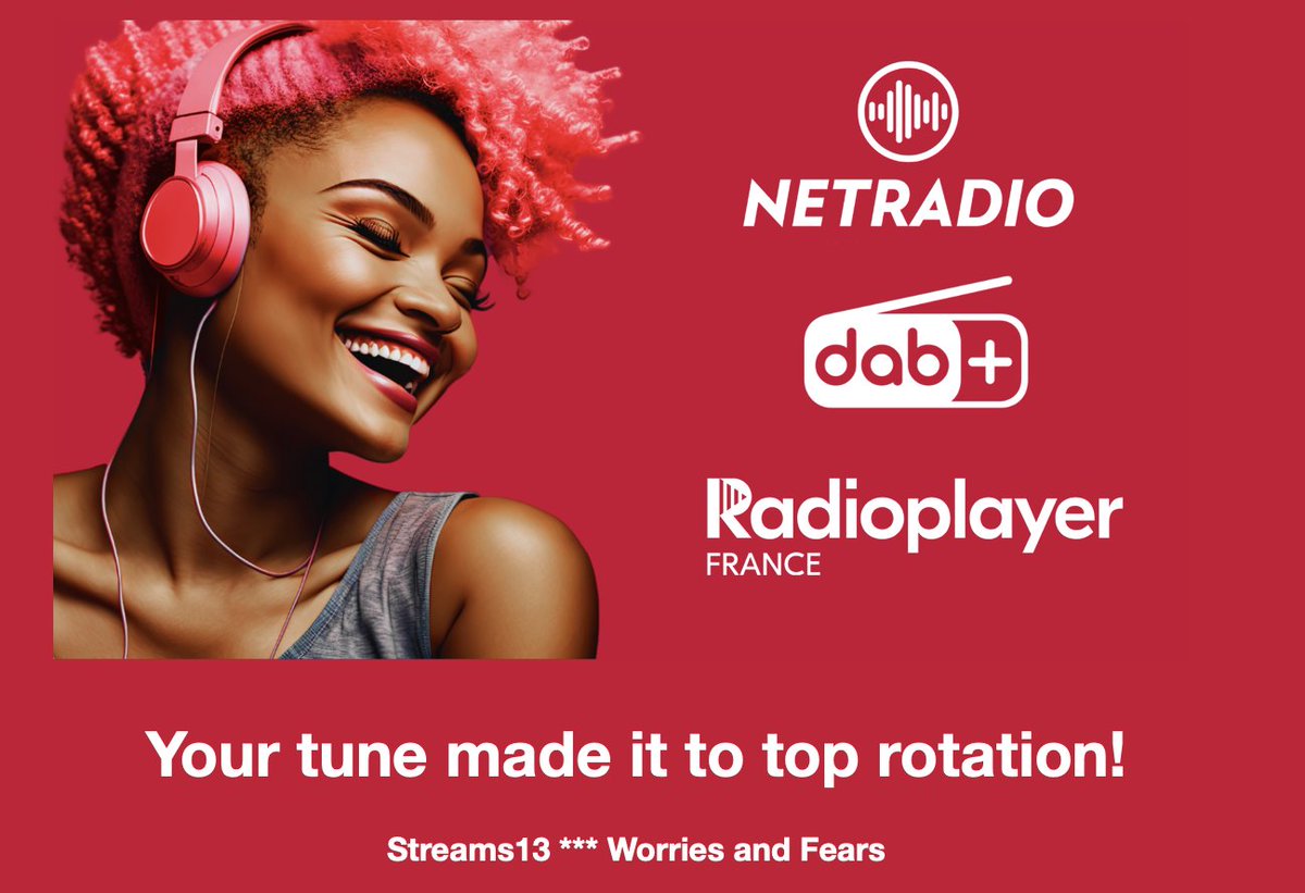Streams13 (@streams_13) on Twitter photo Discovering that my track #WorriesandFears is in top rotation on NETRADIO. Thank you, <a href="/netradiofr/">NETRADIO (DAB+ & Satellite)</a> by Satellite. Discovering that my track #WorriesandFears is in top rotation on NETRADIO. Thank you, <a href="/netradiofr/">NETRADIO (DAB+ & Satellite)</a> by Satellite.