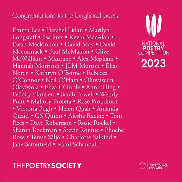 #nationalpoetrycompetition longlist. I have @mollytwomey1 to thank for being named here. I wrote the submitted poem at one of her workshops! #poetrylovers