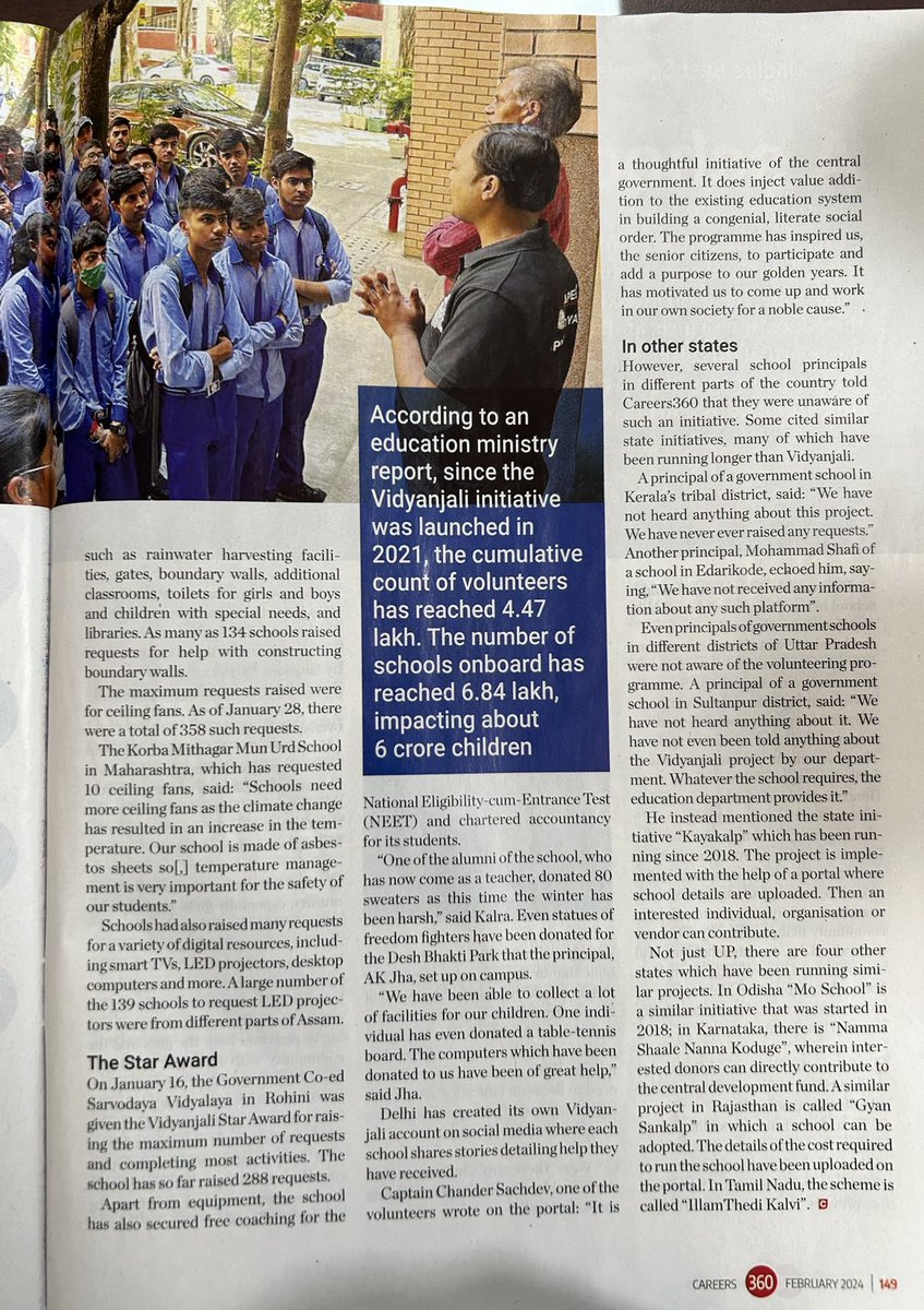 We are pleased and proud to share that our efforts in #Vidyanjali have been featured in the reputed @careers360 magazine ! This has been possible because of all our dedicated Volunteers and untiring efforts of @awadhesh289 @bharti_kalra @devikadrall @drmanishadiet