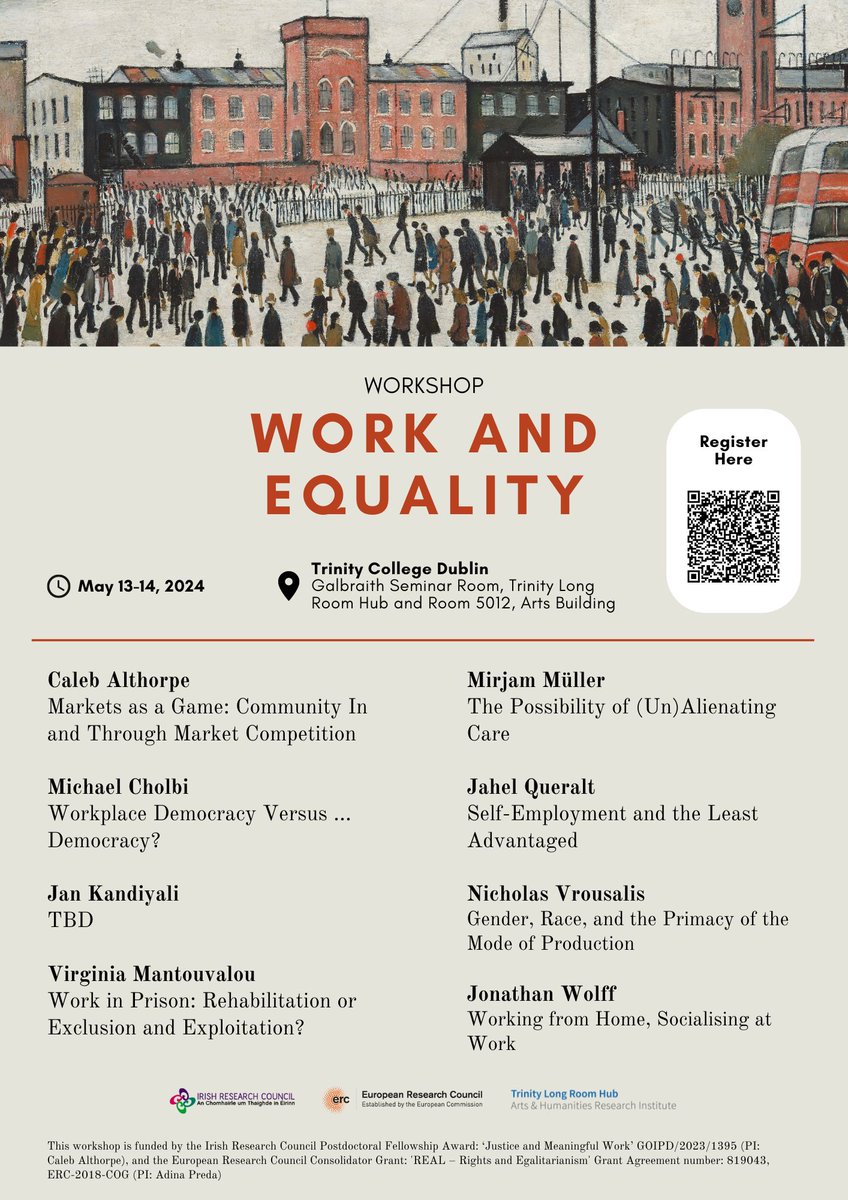 Excited to be hosting with @adinapreda this two-day workshop on ‘Work and Equality’ in May. We have a great line up of speakers – come join us in Dublin! Further details and registration link here: tinyurl.com/5bdmu977