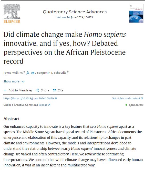 Did #climatechange make Homo sapiens innovative? In this study HERI researchers @DrJayneWilkins & @bschovil reveal insights from the African Pleistocene record: bit.ly/43r8uFR