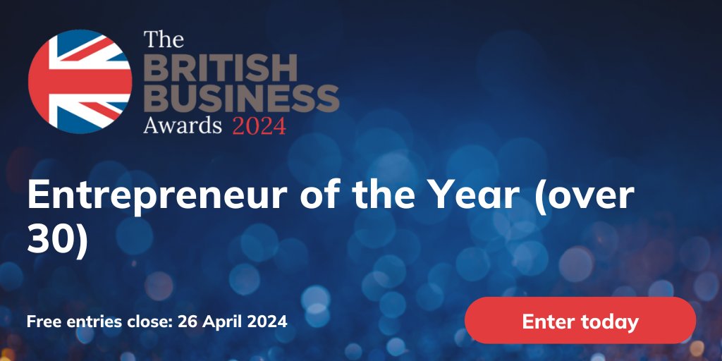The #BritishBusinessAwards are searching for Entrepreneur of the Year (over 30)!

Are you a visionary leader who has driven impressive growth in your business over the past 2 years?

Entries are free and close on the 26th April 2024.
zealous.co/stubbenedge/op…

 #BBA2024