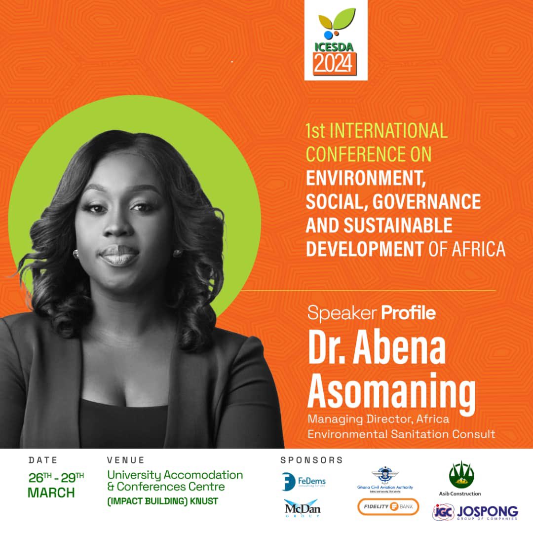 Join esteemed speakers Dr. @jsagyepong and Dr. Abena Asomaning today at the 1st International Conference on Environment, Social, Governance, and Sustainable Development of Africa!

#SustainableAfrica #LeadingChange #EcoLeadership