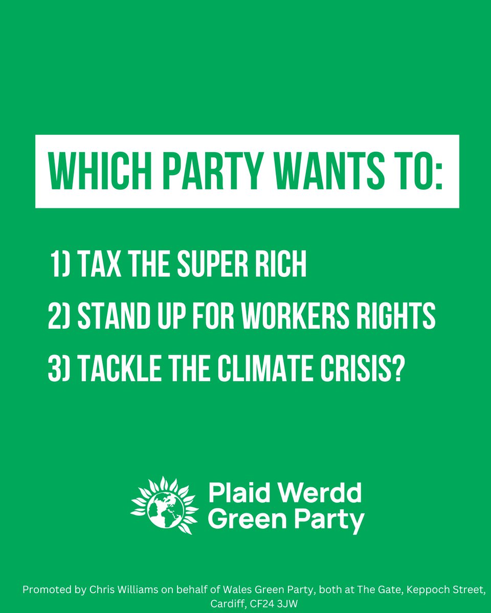 Which party wants to tax the super rich, stand up for workers rights & tackle the climate crisis? a) Labour b) Wales Greens If you said b) It’s time to turn Green today 💚 join.greenparty.org.uk