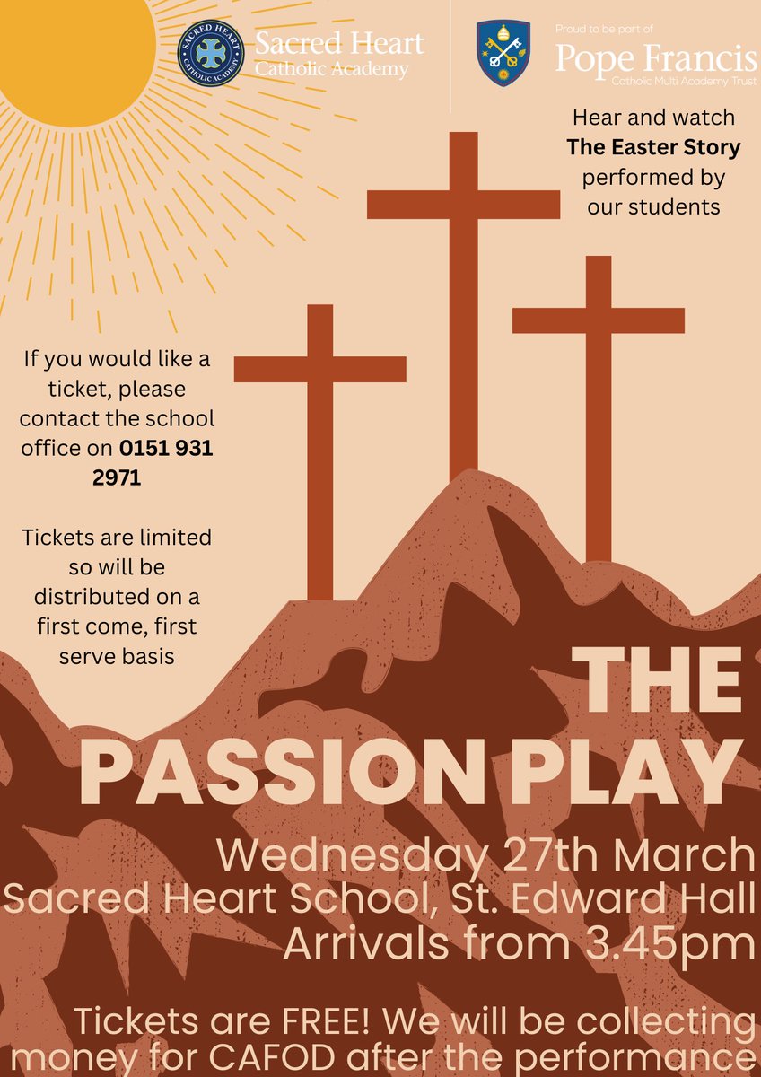 Pupils are busy rehearsing ahead of tomorrow's Passion Play. The Passion of Christ is the corner stone of our faith as Catholics. The performance starts at 4pm in St Edward Hall. Doors are 3.45pm and the performance is free. Please call reception to reserve your ticket
#Lent2024