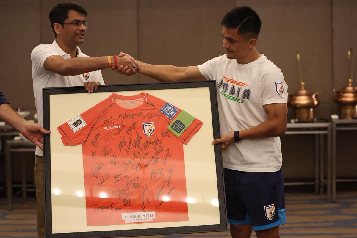 .@chetrisunil11 congratulations on completing a remarkable feat of 150 international matches for India 🇮🇳 Your journey has been nothing short of an inspiration, and I’m sure there’s plenty more to come.