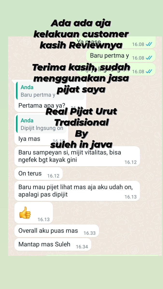 PijatSuleh's tweet photo. Pijat dapat meningkatkan hormon yang membut tenang , rilexs dan bahagia

#salamsehat
#pijattradisional
#pijaturut
#pijatpanggilan
#HotelPurwokerto
#Hotelpijat
#pijatbanyumas
#pijatpurbalingga
#fullbodymassage
#pijatvitalitas
#pijatbekam
#hypno
#pijatwajah
#rilex
#nyaman https://t.co/QSpdRltaWC