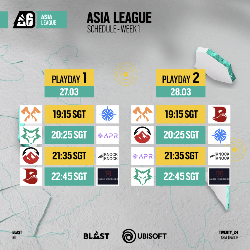 R6esportsASIA's tweet photo. Day 1 of R6 ASIA League is right around the corner, tomorrow night at 7 PM SGT 🫡 See you there!!!

📺---> https://t.co/fDPa7SDHOn https://t.co/58jTcUQZHh