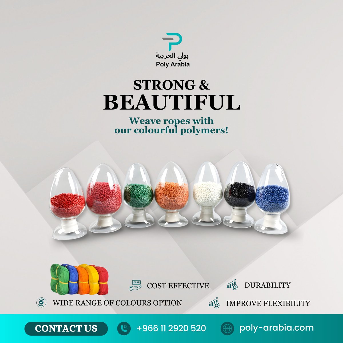 Strong & Beautiful
weave ropes withour colourful polymers!
Our Services :-
> Polymer Supplies
> Marketing & Distribution
> Supply chain Services
> Financial Services etc.
#PolyArabia #PlasticInnovation #RawMaterials #SustainablePlastics #InnovateWithPolyArabia #PlasticSolutions