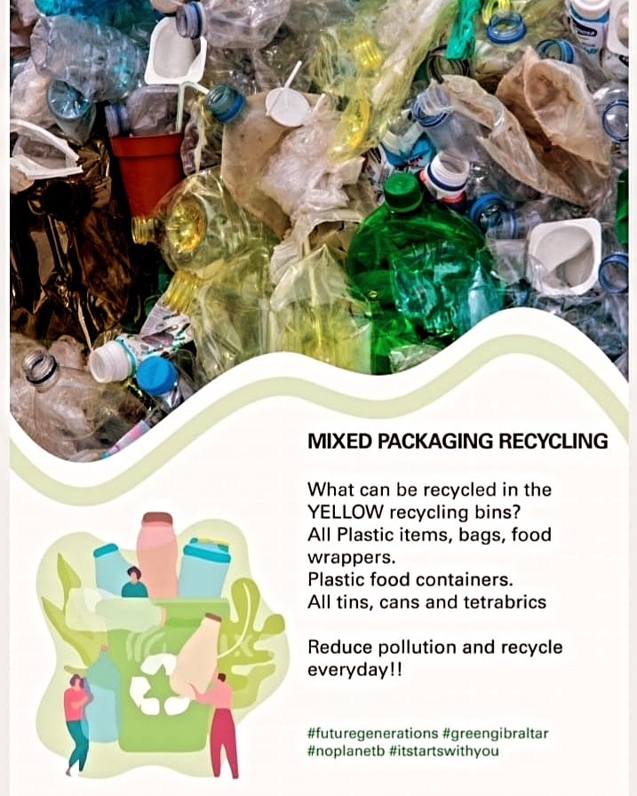 MIXED PACKAGING RECYCLING 💛

Recycle all your:
Tins
Plastic containers
Cans
Terta-bric
Plastic packaging

In the yellow 🟡 bins situated at all Recycling points around Gibraltar

#metalrokltdlocalwastecompany 
#workingforthegovernmentofgibraltarforthepeopleofgibraltar