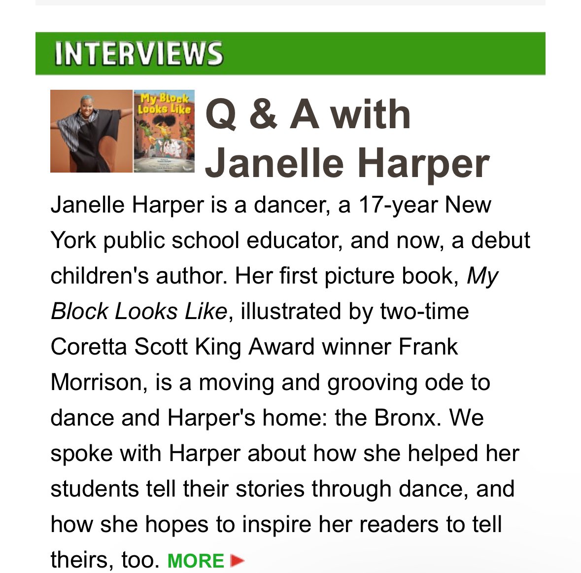 BXStoryteller's tweet image. I had an amazing interview with @PublishersWkly! We talked all things teaching, dance and publishing. Check it out below 😀

publishersweekly.com/pw/by-topic/ch…