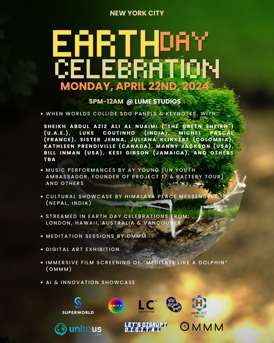 Excited to join Earth Day in NYC on April 22. I'll be speaking on the CULTURE panel and delivering a keynote on “A Better Future For All” during a 12-hour global broadcast. Join us in fostering a sustainable future. See you there !