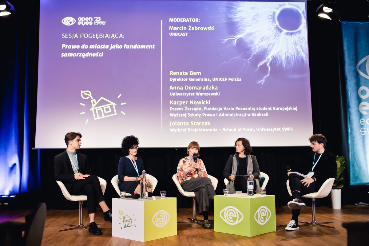 OpenEyesEconomy's tweet photo. Mieszkańcy mają być podmiotami, a nie przedmiotami tego, co dzieje się w miastach. O tym podczas #OEES rozmawiali: @Renata_Bem_ED @UNICEF_Poland, Anna Domaradzka @UniWarszawski, @KacpeerNowicki @Variaposnania, Jolanta Starzak @SWPSUniversity, Marcin Żebrowski @Urbcast1. https://t.co/F155P061bn