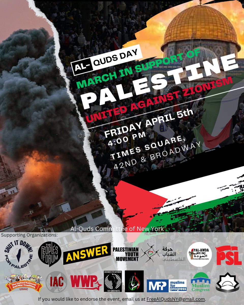 OppressionOrg's tweet photo. Rise Up for Palestine. Come in the thousands. Sea of people filling #TimesSq and marching for the end of the Zionist regime.
#GenocideJoe #AlQudsDay https://t.co/izX6QVs8d7