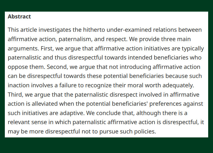 #OpenAccess from our new issue - Affirmative Action, Paternalism, and Respect - cup.org/43w17Ng - @DrBengtson & @vikimlpedersen