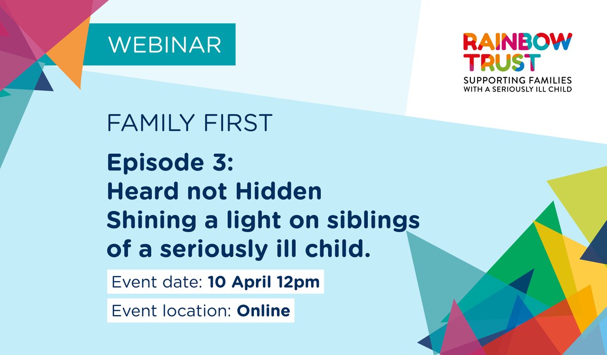 Don't miss @RainbowTrustCC (free!) webinar about siblings & the support they need. Wednesday 10 April, 12 noon. You'll learn about our family support offer, and hear from experts and families themselves. Register now! us06web.zoom.us/webinar/regist…… #NationalSiblingsDay