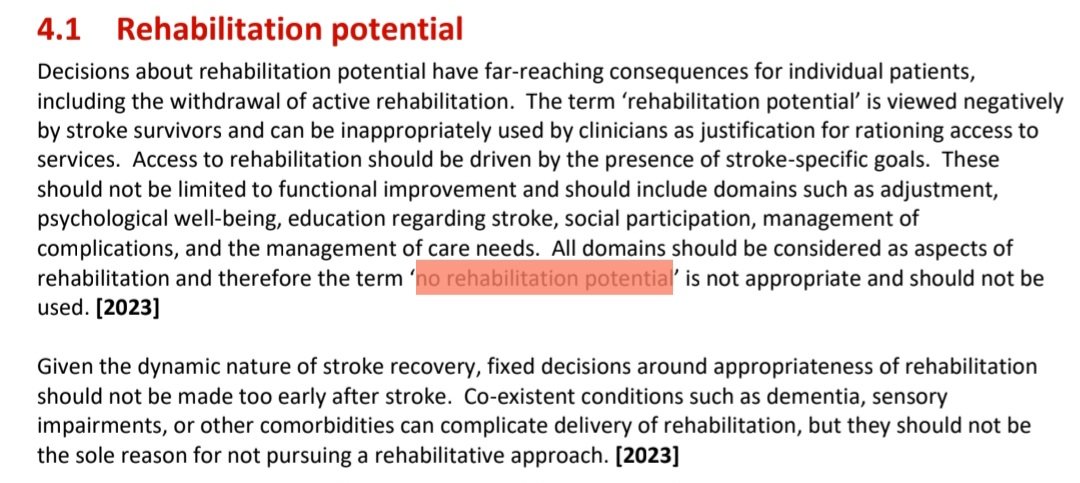 Amber_M_SLT's tweet photo. Why are we still seeing the phrase 'no rehabilitation potential' in Stroke services discharge reports? 
It's there in black and white - SLTs, if you don't feel the individual is able to engage in impairment based therapies, offer something else...CPT, education, suppport, AAC... https://t.co/za3oAZcdsq