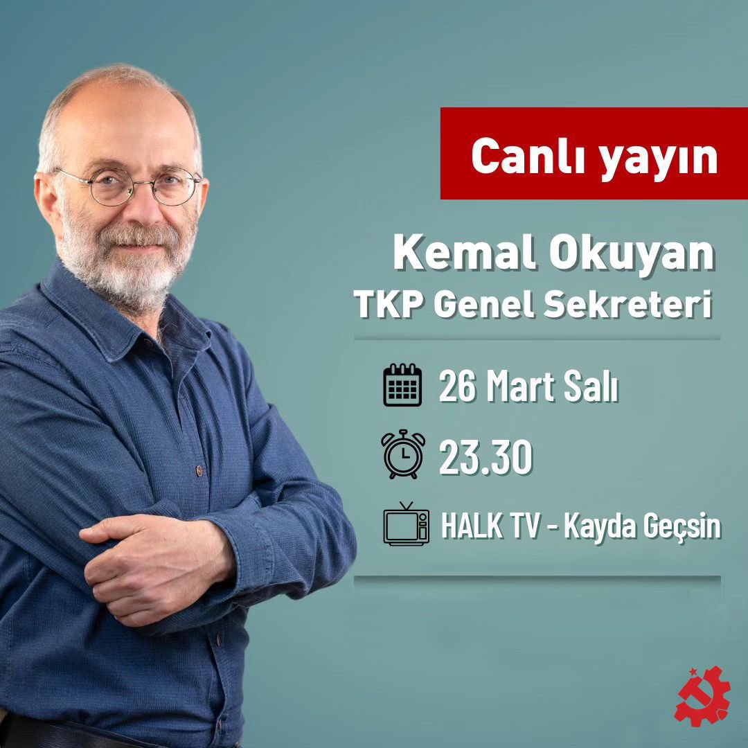 📺 TKP Genel Sekreteri Kemal Okuyan (@OkuyanKemal) bugün saat 23.30’da HalkTV’de Şule Aydın’ın (@aydinsule1) konuğu olacak.