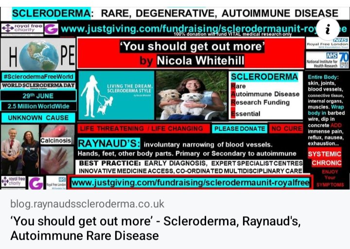 cosmicfairy444's tweet image. #AutoimmuneAwarenessMonth
'You should get out more'
blog.raynaudsscleroderma.co.uk/2018/04/you-sh…
Read about #scleroderma #research @RoyalFreeNHS:
royalfreecharity.org/focus/sclerode… 
royalfreecharity.org/news/story/gra…
#SclerodermaFreeWorld #RaynaudsFreeWorld 
#Research #SystemicSclerosis #Raynauds #Autoimmune #RareDisease