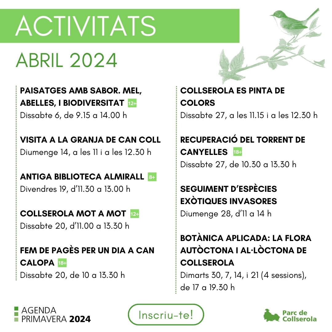 parcncollserola's tweet photo. Ja tenim aquí el calendari de les activitats que farem al Parc durant el pròxim mes d'abril! 🌼🥳 

Aviat tindreu disponible a la pàgina web del Parc totes les activitats que estem preparant per 🌸l'Agenda de primavera🌸, no us les perdeu!

 https://t.co/XkbsMo15Ui https://t.co/q5yl4ePIl2