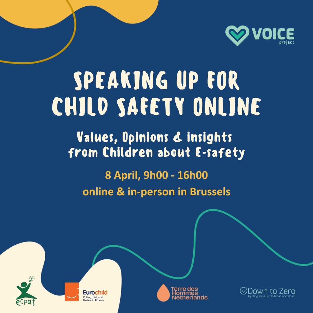 📣Speaking Up for Child Safety Online!

On 8 April, we will present the #VOICEResearch outcomes with the participation of Vice President <a href="/dubravkasuica/">Dubravka Šuica</a>, MEP <a href="/EwaKopacz/">Ewa Kopacz</a>, MEP <a href="/CRinzema/">Catharina Rinzema</a> and representatives from <a href="/Snap/">Snap Inc.</a> &amp; <a href="/MicrosoftEU/">Microsoft European Affairs</a>!

Join us!👉️ bit.ly/VOICEReportLau…
