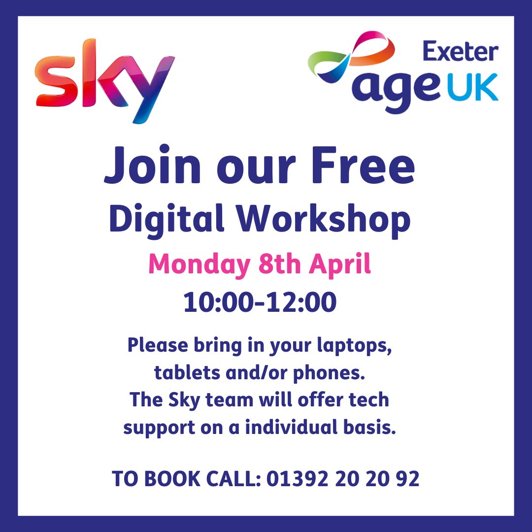 A great opportunity to get help and advice from Sky hosted here at the Sycamores, Mount Pleasant Road, EX4 7AE.