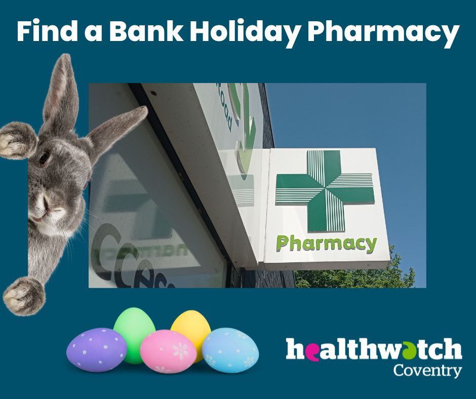 Check out bank holiday opening times for local pharmacies this Easter time: buff.ly/3jaAo3a #Easter #BankHOliday #Pharmacy #BankHolidayPharmacy #Coventry