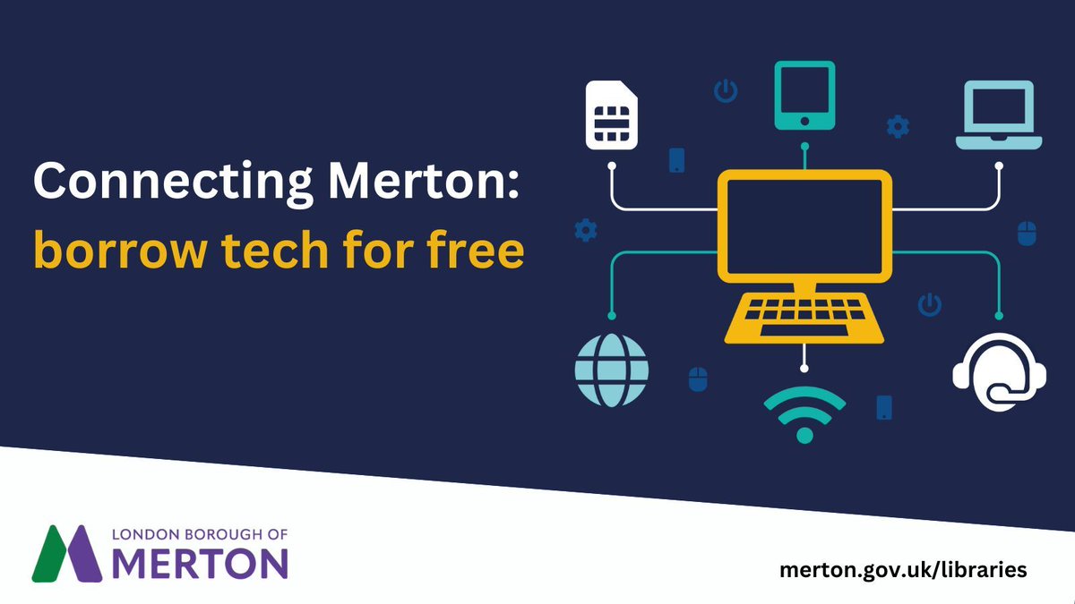 Did you know that Merton residents can borrow laptops, tablets and get SIM cards for free from our libraries? For more information about Connecting Merton, pop down to your local library and speak to a member of staff or visit our website: buff.ly/3ukknzX