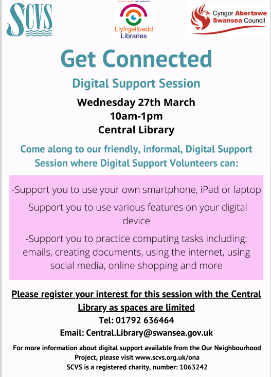 Discovermore's tweet photo. #SCVS #Digital Drop In
Every Wednesday from 10am-1pm on the
2nd floor at Central Library
Come along for friendly, informal, digital support
@SwanseaCVS
@WGlamPshiples
@eystwales https://t.co/QDsppgRJiP