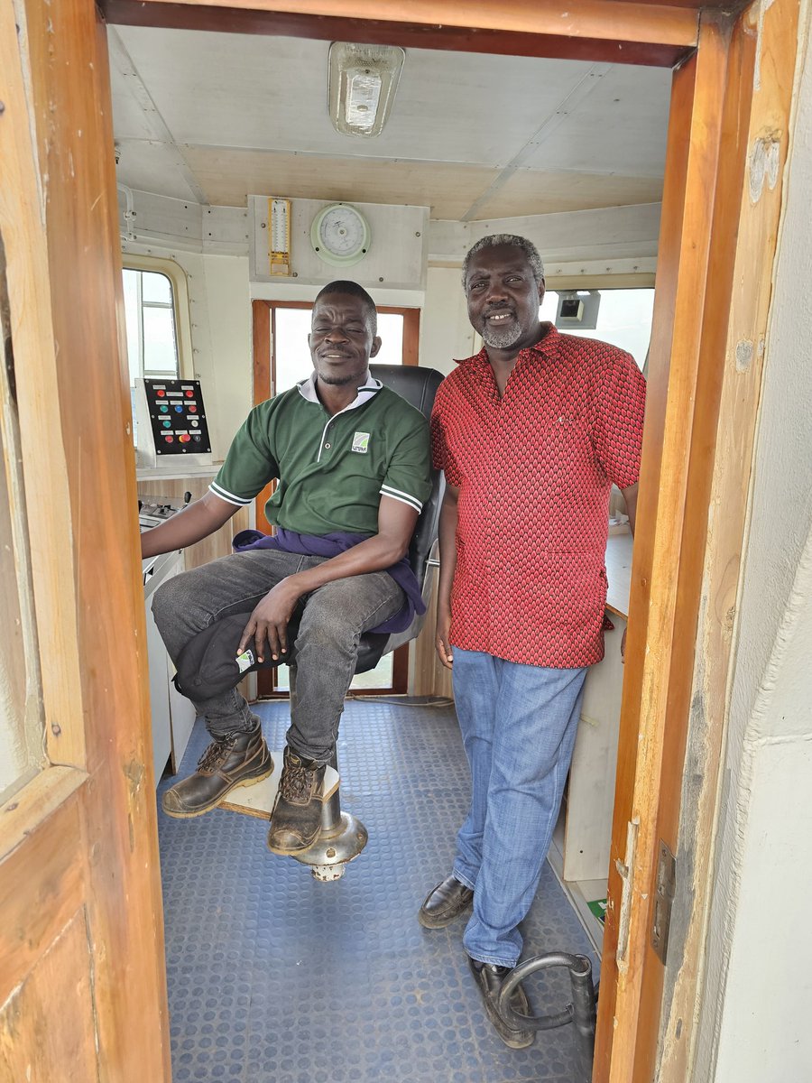 On the bridge of MV Kyoga II with Captain Tony Okangara from Namasale, Amolatar to Zengebe, Nakasongola. @UNRA_UG