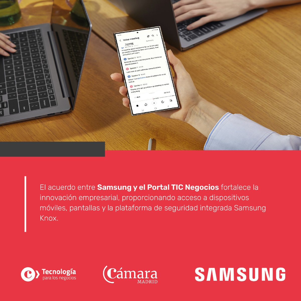 Samsung se asocia con el Portal TIC Negocios de Madrid para potenciar la digitalización empresarial en Madrid, ofreciendo soluciones tecnológicas avanzadas y seguridad multicapa.   Conoce más de la noticia: ticnegocios.camaramadrid.es/servicios/tend…  #TICNegocios #CámaraMadrid