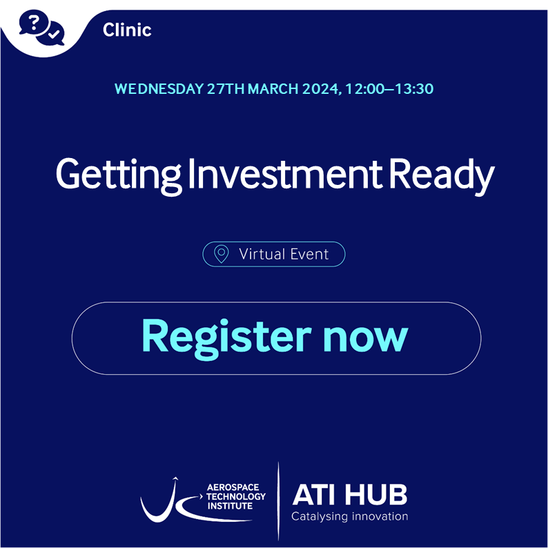 Don't miss your chance to register for our Getting Investment Ready clinic ✈️ Hear expert views from: - Lewis Cronin, Senior Strategy Manager, ATI  - Yusuf Chadun, Investor Relations Manager, Connected Places Catapult  - Arnold Du Toit, CEO, WeSprint  🖱bit.ly/3SMweiE