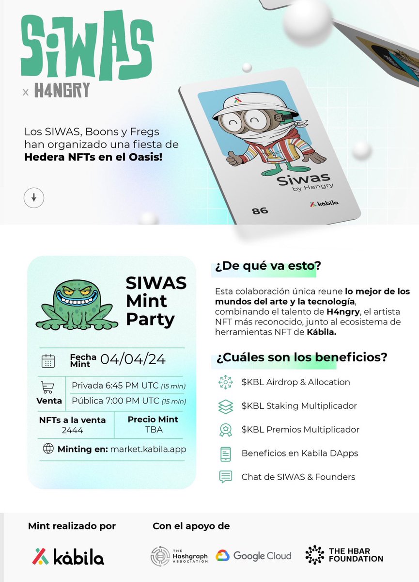 ⚜️Sorteo 10 WL para la nuevos Siwas de Kabila⚜️

Requisitos muy sencillos:

♦️Comenta #SIWAS 

♦️Seguir a <a href="/Inpunkcrypto/">Punktastik</a>  y <a href="/KabilaES/">Kábila</a> 

♦️Like y RT a este post.

🚨Ganador en 48 horas.