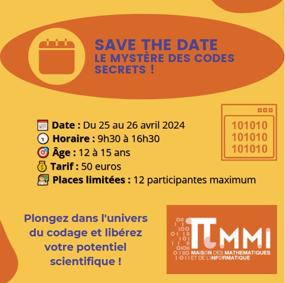 👩‍🔬 En tant que défenseurs de l’#égalitédesgenres dans les #domainesscientifiques, nous sommes ravis de vous présenter un #stage réservé exclusivement aux jeunes filles, organisé à la #MaisondesMathématiquesetdelInformatique (#MMI).🧮