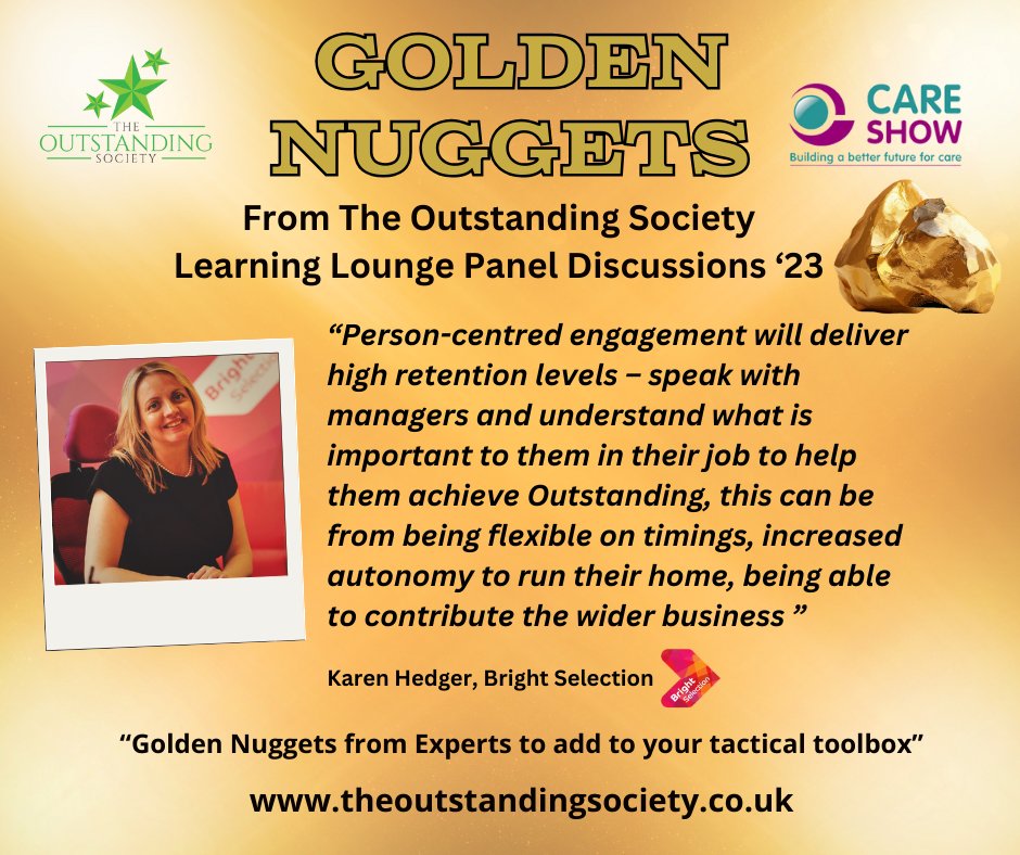 As we gear up to @careshow London, we thought we'd share some 'Golden Nuggets' from our Learning Lounge at Care Show in Oct 23 Golden Nugget of the Day comes from Karen Hedger from @BrightSelection #careshow #socialcare #goldennuggets #expertadvice
