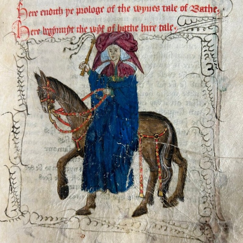 The Wife of Bath was recently spotted in the UL! She appears in a compilation of Chaucer's works made within a few decades of his death: MS Gg.4.27 @theULSpecColl See more in the Cambridge Digital Library: cudl.lib.cam.ac.uk/view/MS-GG-000… #CambridgeUniversityLibrary #theUL