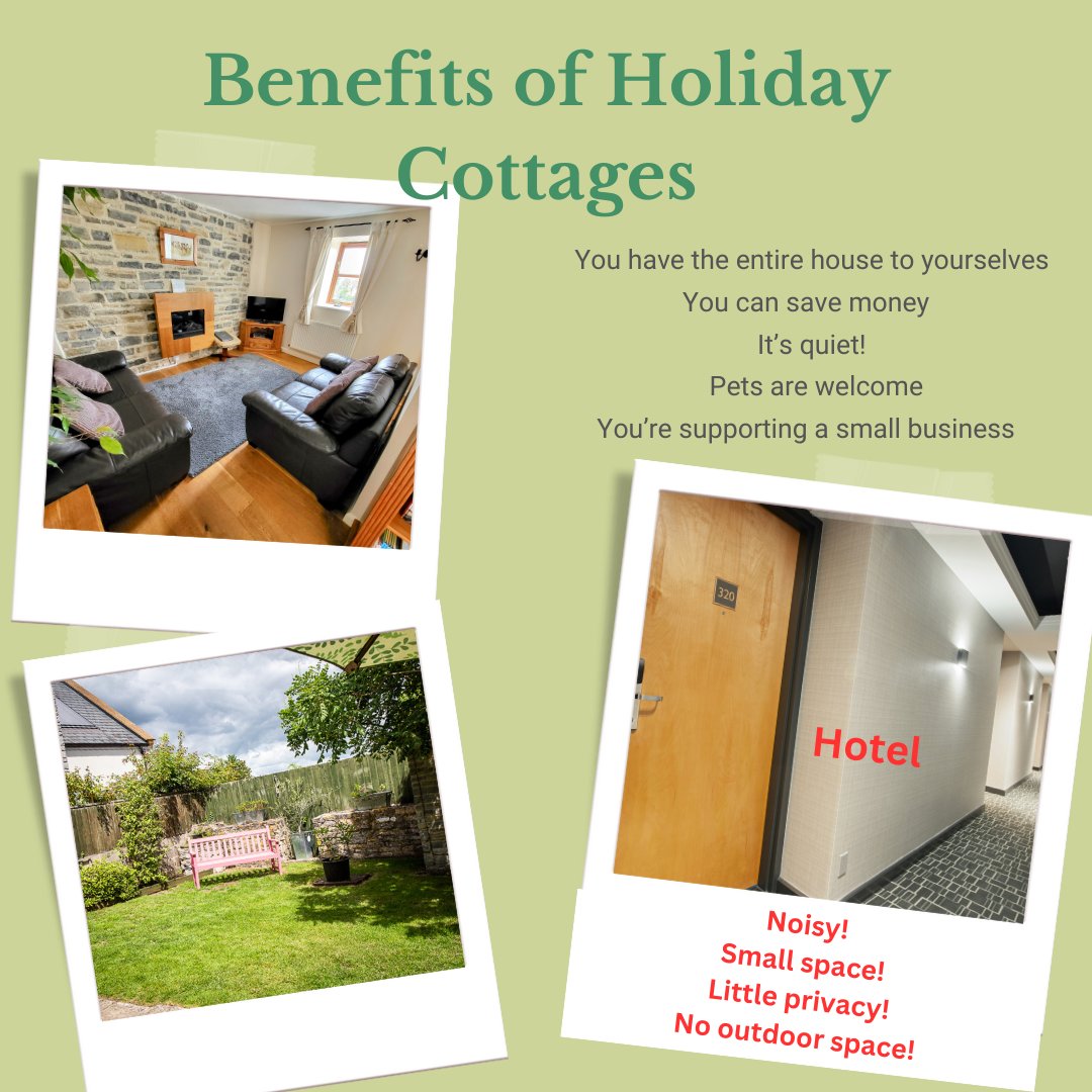 These are the top 5 benefits of staying in a holiday cottage rather than a hotel. Do you have any others? Let us know. 
#holidaycottagevshotel 
#holidayaccommodation 
#bookdirect